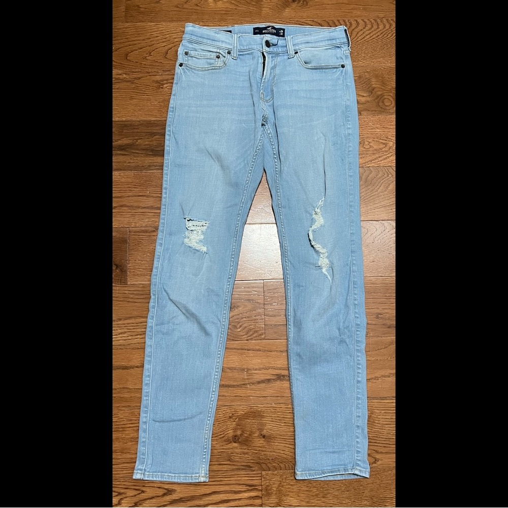 Men's Hollister 29x32 Ripped Skinny Advanced Stretch Light Denim Blue Jeans